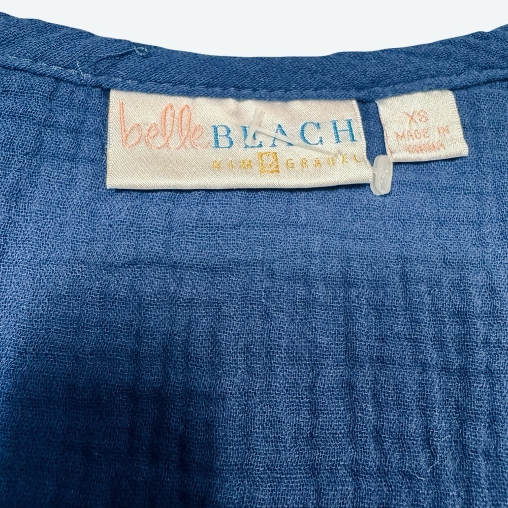 New Belle Beach by Kim Gravel Gauze V-Neck Nautical Navy Cotton Top Size XS - Picture 8 of 10